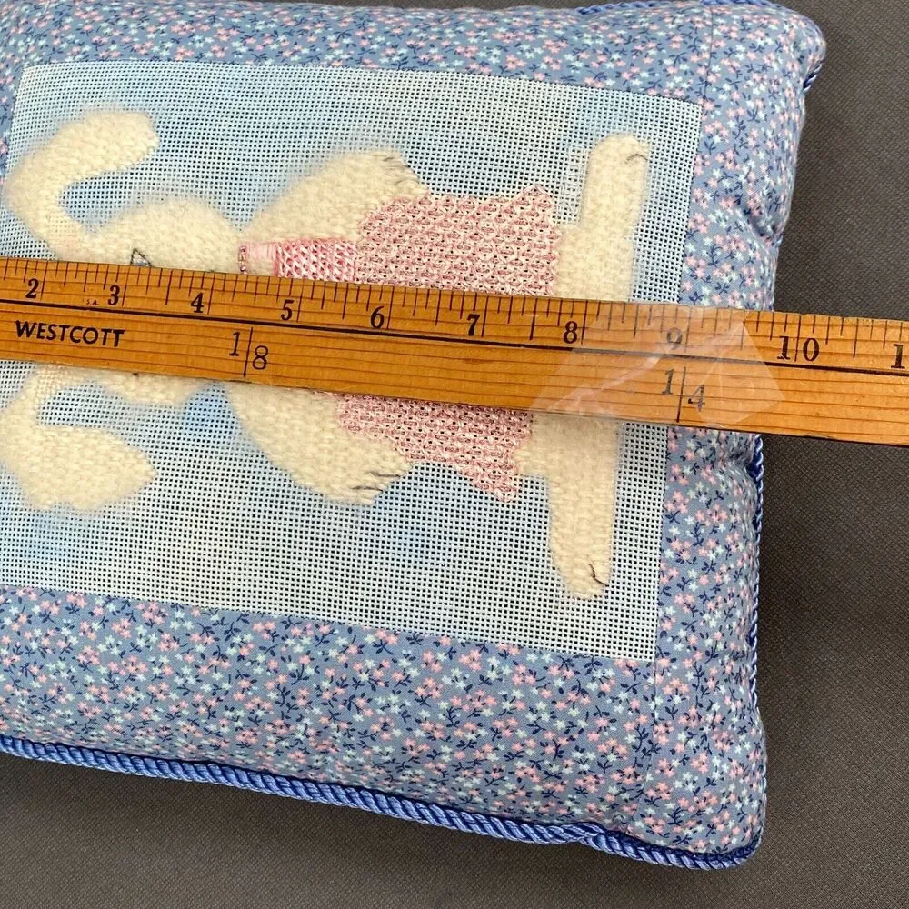 VTG Tooth Fairy Pillow Handmade Bunny Rabbit Needlepoint w Pattern Magazine OOAK
